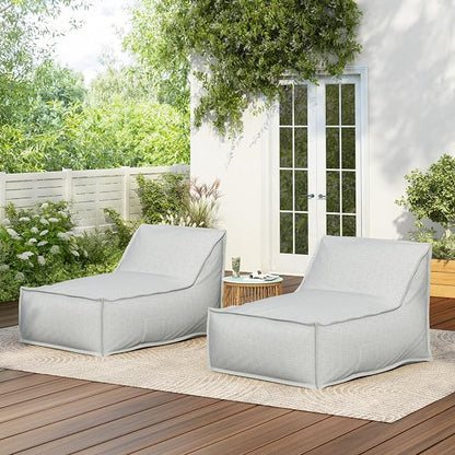 Merax Outdoor Bean Bag Chairs Set of 2, 48" Lounger Chair for Adults Bean Bag Couch Sofa with Foam Filled for Patio Pool Balcony Desk, Water-Repellence Fabric Outside Beanbag Chair, Light-Grey