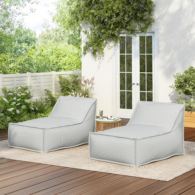 Christopher Knight Home Venny 48" L Outdoor Bean Bag Chair Set of 2, Fabric Bean Bag Chair for Adults and Kids, Indoor/Outdoor Sun Lounger, Patio Lounge Chair Set of 2, Light Gray