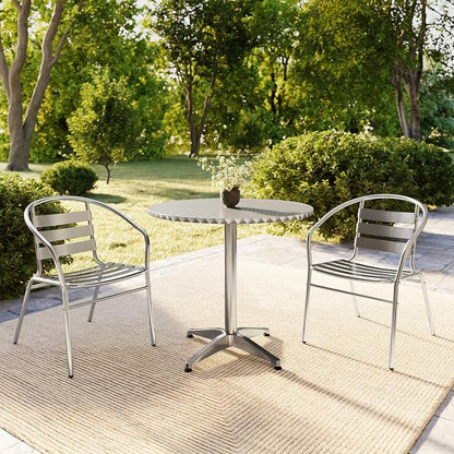 Flash Furniture Lila 31.5'' Round Aluminum Indoor-Outdoor Table Set with 2 Slat Back Chairs | Indoor/Outdoor Use, Slat Back Chairs