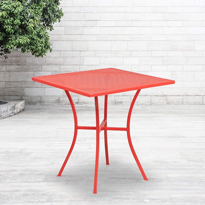 Flash Furniture Oia Commercial Grade 28" Square Coral Indoor-Outdoor Steel Patio Table