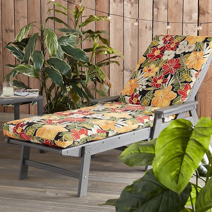 Outdoor Reversible Chaise Lounge Chair Cushion, Aloha
