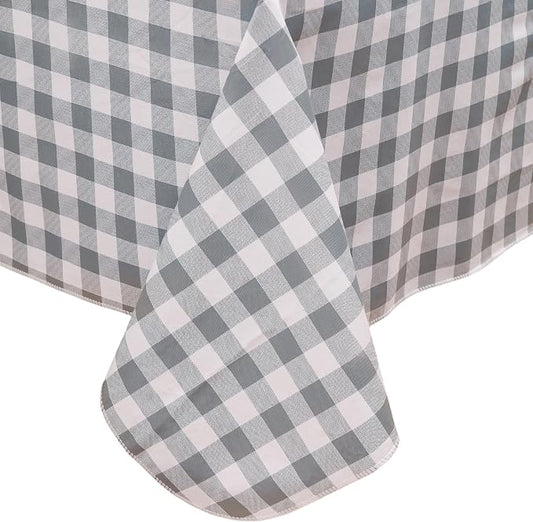 Heavy Duty Vinyl Tablecloth with Flannel Backing Waterproof Oil-Proof Plastic Table Cloth Stain-Resistant Wipeable Rectangle or Square Table Cover for Indoor and Outdoor (Grey Checkered, 60x102 Inch)
