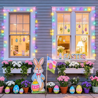 JMEXSUSS 33ft 100 LED Easter Lights Battery Operated, Outdoor Indoor Pastel Lights for Easter, Colorful String Lights for House Porch Yard Garden Tree Decor