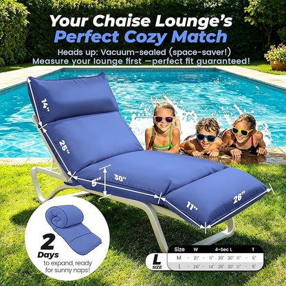 Outdoor Chaise Lounge Chair Cushion, Waterproof Non-Slip Patio Chaise Lounge Cushions for Outdoor Furniture, 80 x 26 x 5 Inches, Blue