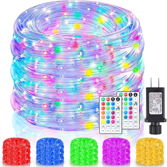 Nazuwke 132Ft Rope Lights for Outside, Waterproof 18 Colors Changing Rope Lights Fairy String Lights with Remotes, 400 LEDs Dimmable Twinkle Christmas Lights for Bedroom Patio Halloween Decorations