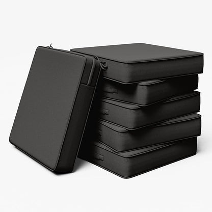 Outdoor Chair Cushion 24 x 24 x 5 Inches Patio Furniture Outdoor Waterproof Seat Cushion, Patio Chair Cushion with Handles and Ties, Square Dining Chair Cushion Set of 6, Black