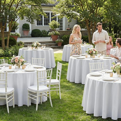 Fitable 6 Pack White Round Tablecloths - 70 Inches in Diameter | Wrinkle & Stain Resistant, Washable Polyester Fabric Cloth Cover, For Wedding, Party, Banquet, Formal Events