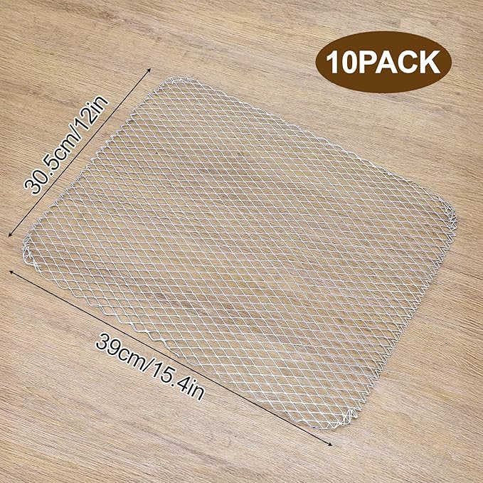10 Pack Disposable Grill Topper, 16x12 Inch Non-Stick Aluminum BBQ Grills Mat, Disposable Mesh Grill Mat for Outdoor Cooking, Ideal for Vegetables, Seafood, Small Meats