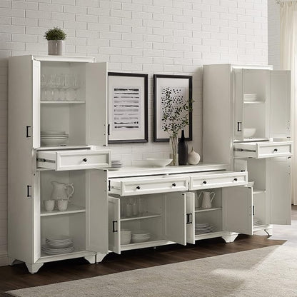 Crosley Furniture Tara 3-Piece Modern Farmhouse Sideboard Buffet Cabinet and Kitchen Storage Pantry Set, Distressed White