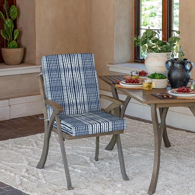 Arden 4-Pack Outdoor Patio Dining Chair Cushion, 20x44, Rain-Proof Seat Pad, Fade-Resistant Outdoor Cushion Blue Shibori Stripe