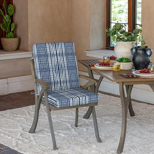 Arden Outdoor Patio Dining Chair Cushion, 20x44, Rain-Proof Seat Pad, Fade-Resistant Outdoor Cushion Blue Shibori Stripe