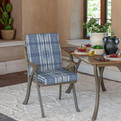 Arden 2-Pack Outdoor Patio Dining Chair Cushion, 20x44, Rain-Proof Seat Pad, Fade-Resistant Outdoor Cushion Blue Shibori Stripe