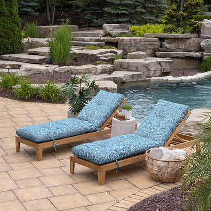 Arden Outdoor Tufted Chaise Cushion, 22x76, Amalfi Blue Tile | Plush Comfort, Modern Tuft, Lounge Cushion, Rain-Proof, Fade Resistant, Mold and Mildew Resistant