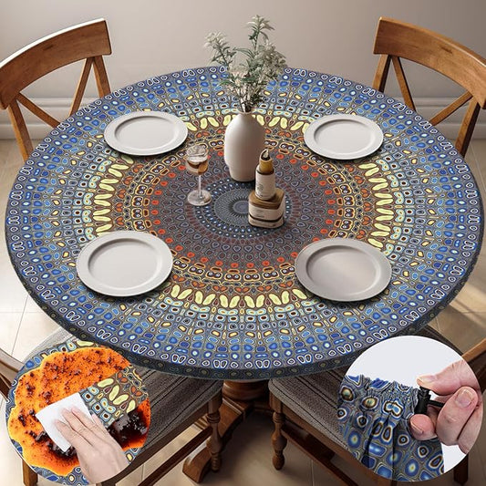 opstellen Fitted Round Tablecloths Reusable Stain Resistant Table Clothes Vinyl Indoor Outdoor Circular Cover for 36-44" Table House Party Gear Gifts Summer Autumn Camper Patio Picnic Accessories
