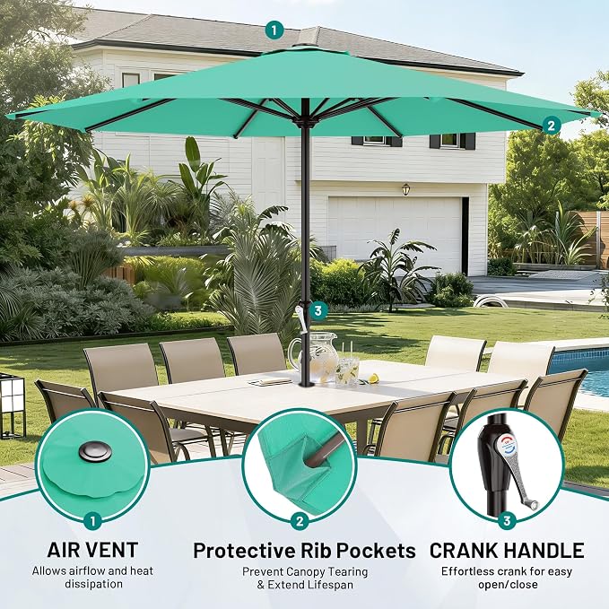 AreShark 12 FT Patio Umbrella for Outdoor, Outdoor Table Umbrella with Crank, Outdoor Patio Umbrellas with 8 Sturdy Ribs, Patio Umbrellas for Market, Garden, Pool (Aqua Sky)