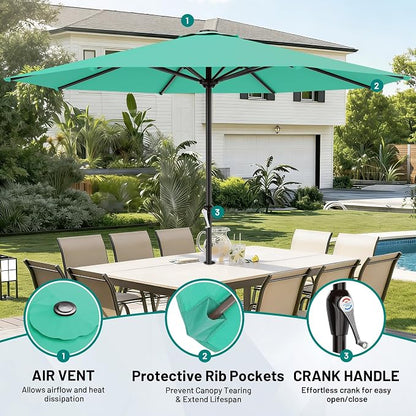 AreShark 12 FT Patio Umbrella for Outdoor, Outdoor Table Umbrella with Crank, Outdoor Patio Umbrellas with 8 Sturdy Ribs, Patio Umbrellas for Market, Garden, Pool (Aqua Sky)