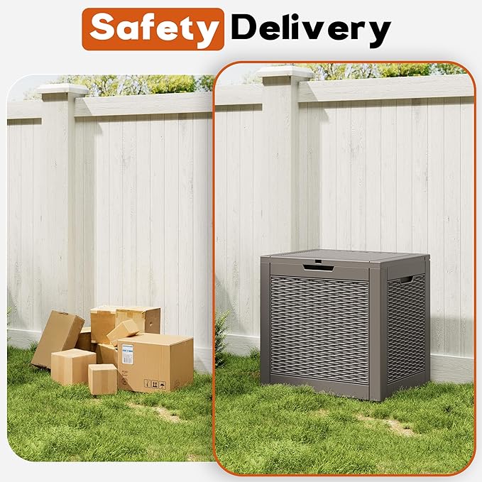 Outdoor Storage Box, Resin Deck Boxes Indoor and outdoor, Waterproof Storage Box Lockable Lid (Grey, 35 Gallon)
