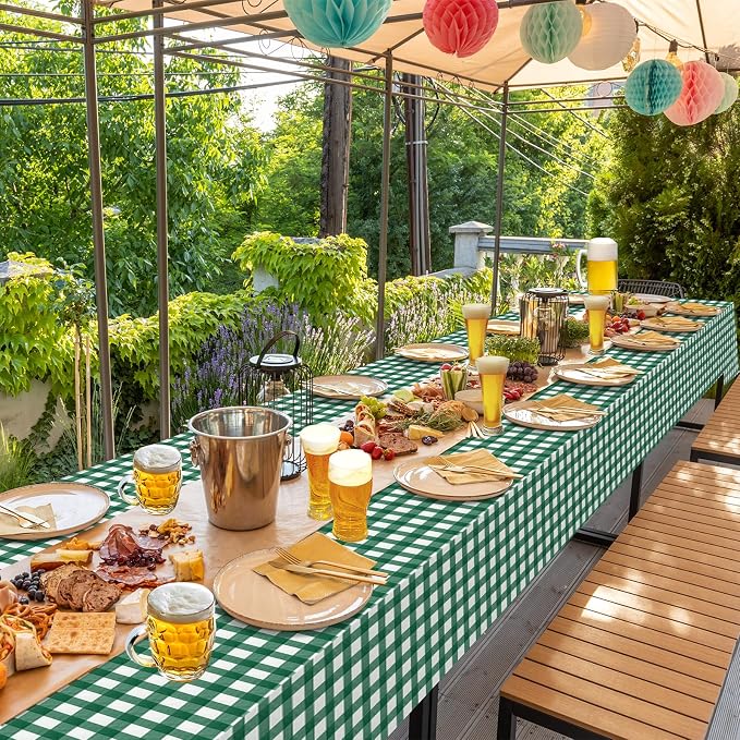 3Pcs Dark Green Gingham Tablecloths, Checkered Party Table Covers 54x108 In | Green and White Checkered Golf Tablecloths, Disposable Waterproof for Golf Camping Barbecue Birthday Party