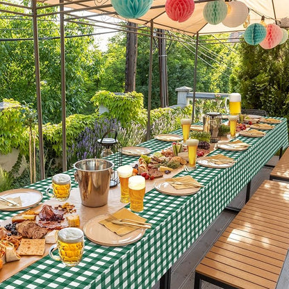 3Pcs Dark Green Gingham Tablecloths, Checkered Party Table Covers 54x108 In | Green and White Checkered Golf Tablecloths, Disposable Waterproof for Golf Camping Barbecue Birthday Party
