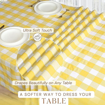 Lemon Yellow and White Buffalo Check Tablecloth, 60x84 Inches, Plaid Dining Table Cover, 100% Cotton, Washable, Reusable Table Linen for Holiday Gatherings, Wedding and Everyday Décor