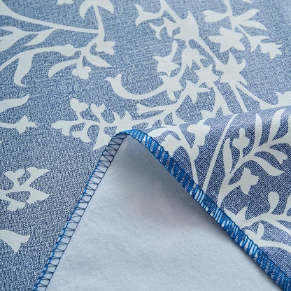 LIBERECOO Vinyl Tablecloth with Flannel Backing –Indigo Botanical Charm, Waterproof, Wipeable, Durable Table Cover – 4 Colors