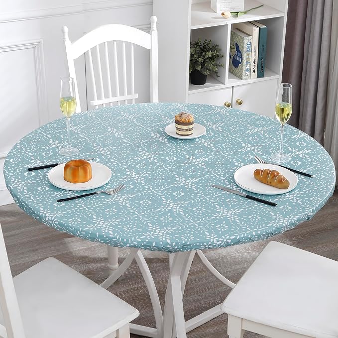 Walrus Round Vinyl Fitted Tablecloth with Flannel Backing Elastic Edge Design Table Cover Waterproof Oil-Proof PVC Table Cloth Stain-Resistant Best for 32"-36" Round