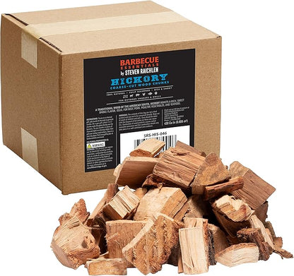 Steven Raichlen All Natural Hickory Wood Chunks for Smoking -420 Cu In Box or Bag, Approx 5 Lbs- Kiln Dried Large Cut BBQ Wood Chips for Smoker -Barbecue Chunks for Smoked Meat- Grilling Gifts for Men