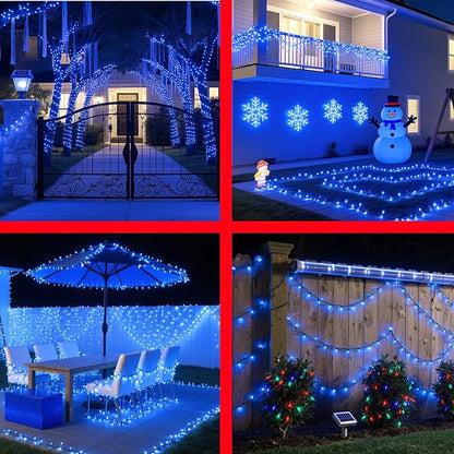 750 LED 240FT Christmas Lights, 12 Modes Christmas String Lights, Plug-In | Blue String Lights with Timer, Dimming and Green Wire for Large Trees, Patios, Fences and Porches