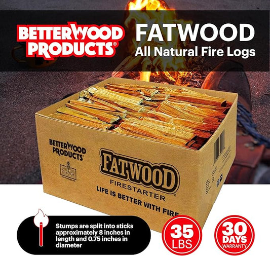 Better Wood Products 1 Pack Fatwood Fire Starter Sticks, Fireplace & Campfires, 35 Lbs