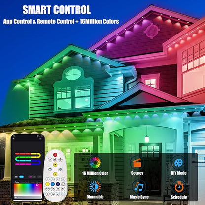 YOSION 60ft Smart Permanent Outdoor Lights, 30 RGB LED Light Bulbs with APP/Remote Control, IP67 Waterproof Eave Lights for House Roof Garden Christmas Decor
