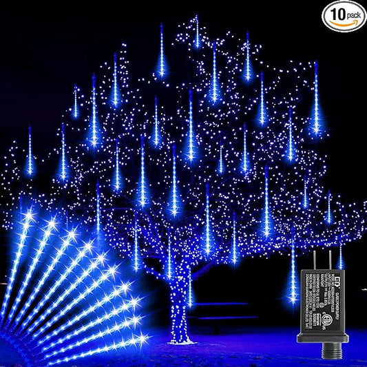 LAMPHOME Christmas Lights Outdoor,12-inch LED Meteor Shower Icicle Lights, 10 Tubes 240 LED String Lights. Waterproof Plug, Shower Rain for Xmas Tree Yard House Decor Blue