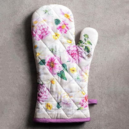 Maison d'Hermine Oven Gloves 100% Cotton Oven Mitt (7" x 13", Pack of 1) | With Loop Heat Resistant BBQ Cooking Gloves Baking Grilling Kitchen Handling Hot Pans Spring Summer - Pivoine