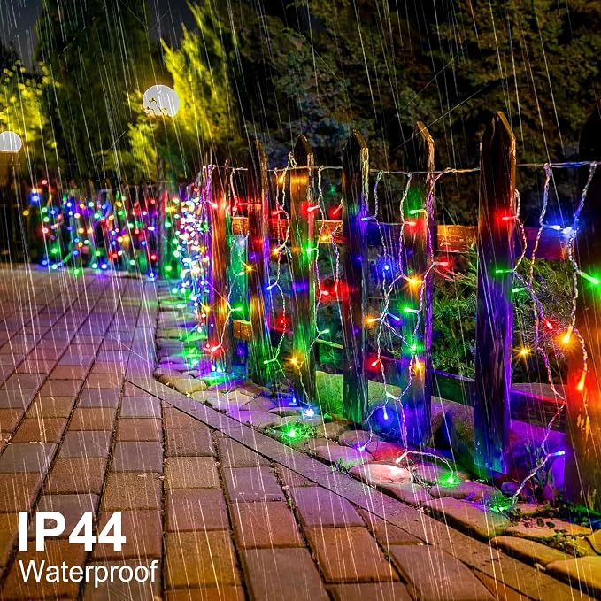 kemooie 400 LED Outdoor Curtain Lights, 26.2FT x 3.3FT Connectable 8 Lighting Modes for Christmas Decorations Bedroom Wall Party Garden Decorations (Multicolor)