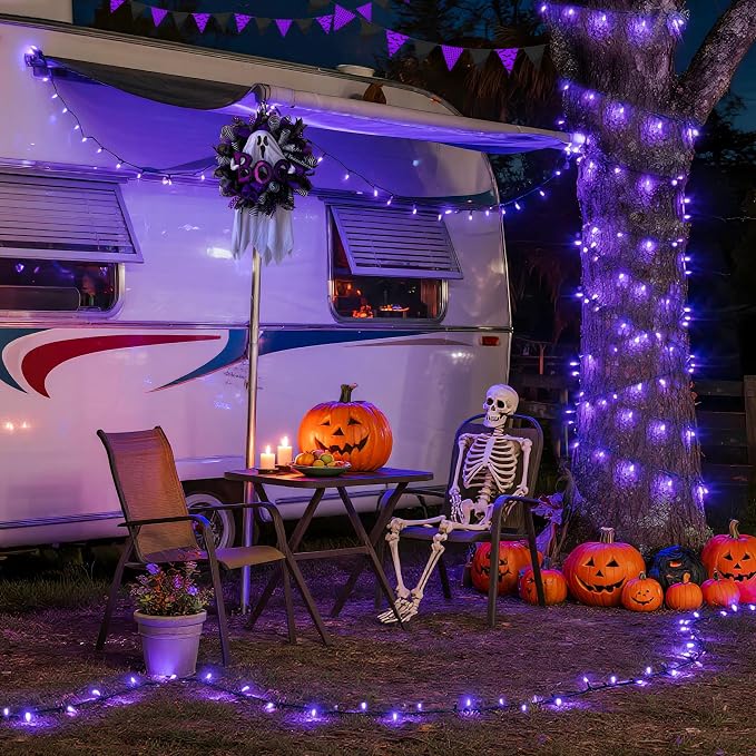 JMEXSUSS 200 LED 66ft Halloween Lights, Purple String Lights Plug in | Connectable, 8 Modes, Indoor Outdoor Use, Green wire Purple Christmas Lights for Tree Party Room Garden Yard Porch Decor
