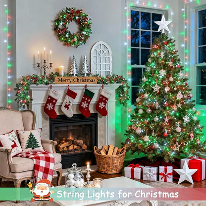 JMEXSUSS 2 Pack Red White and Green Christmas Lights Battery Operated | Each 33ft 100 LED Battery String Lights with Remote, Christmas String Lights for Tree Bedroom Porch Garland Yard Xms Decor