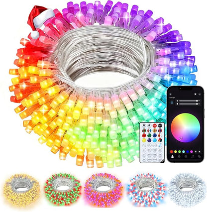 echosari Christmas String Lights, 100 LED Smart String Lights 33Ft Millions Color Changing with App, Music Sync for Yard Garden Xmas Trees Decor (Clear Cable)