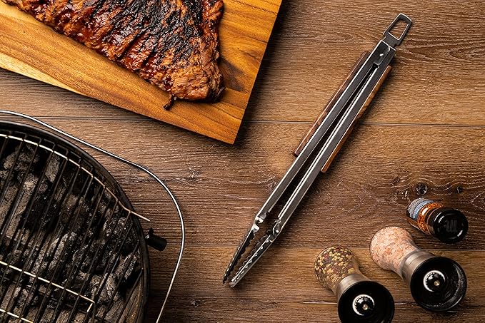 16-Inch Barbecue Tongs, Stainless Steel + Walnut Wood, Premium Grill Tongs, 1 Pair