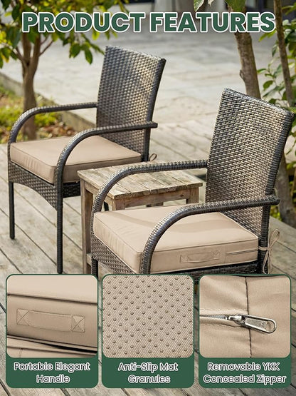 Outdoor Chair Cushion 22 x 22 x 4 Inches Patio Furniture Outdoor Waterproof Seat Cushion, Patio Chair Cushion with Handles and Ties, Square Dining Chair Cushion Set of 2, Sand