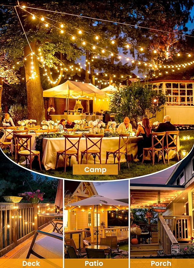 Brightown 75FT Solar String Lights Outdoor Waterproof with Remote, Solar Patio Lights with 35 Shatterproof LED Bulbs, 3 Light Mode, Dimmable & Timer, Hanging String Lights for Porch Garden Bistro