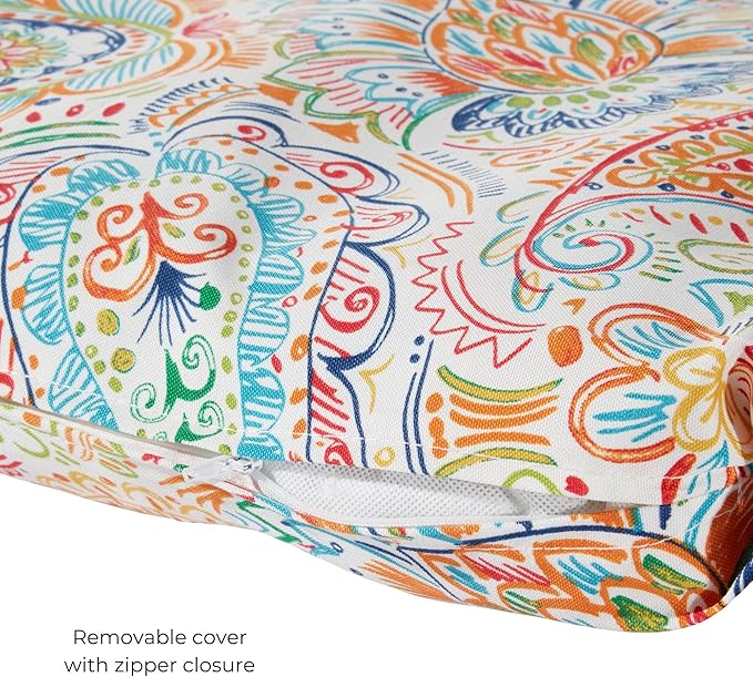 Modern Outdoor Chaise Lounge Cushion with Ties – Durable Polyester Fabric, Channel-Filled Polyfiber Insert, Removable Zippered Cover, Jamboree Paisley