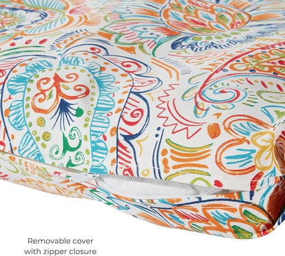 Modern Outdoor Chaise Lounge Cushion with Ties – Durable Polyester Fabric, Channel-Filled Polyfiber Insert, Removable Zippered Cover, Jamboree Paisley