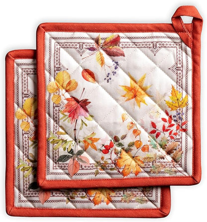 Maison d' Hermine Pot Holders 100% Cotton Potholders (8" x 8", Pack of 2) | Heat Resistant Hot Pads with Loop BBQ Cooking Baking Hotel Kitchen Handling Hot Pans Thanksgiving Christmas - Amarante