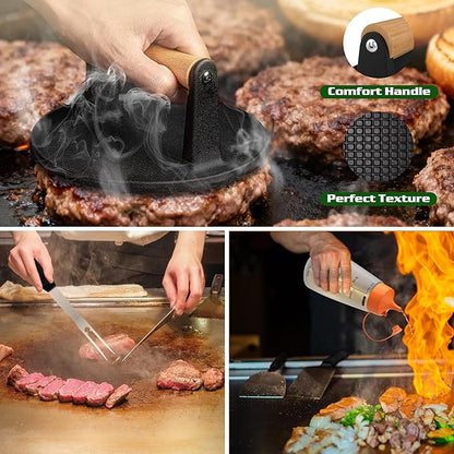 134 Pcs Griddle Accessories Kit, Perfect Hibachi Flat Top Grill Tools for Blackstone and Camp Chef, Enlarged Beefed-up Grill Spatula Gift Set with Basting Cover, Burger Press for Outdoor BBQ.