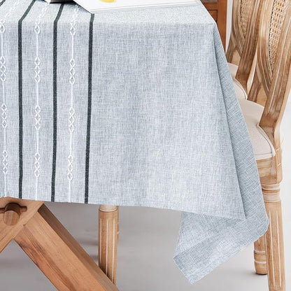 Chassic 60 x 120 inches Farmhouse Style Linen tablecloths, Boho 8 Foot Long Wrinkle Resistant Washable Rectangle Table Cloth for Dining Room, Kitchen, Wedding and Holiday Decorative - Striped Grey