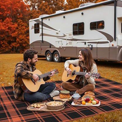 GENIMO Outdoor Rug, Waterproof Plastic Rugs for Patio, 6'x9' Dark Orange | Outside Larger Modern Carpet Mat for Porch Decor, Deck, Balcony, Camping, RV, Backyard, Picnic, Beach, Reversible, Foldable