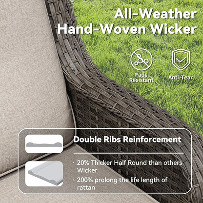 3 Seat Outdoor Couch, Wicker Patio Sofa with Thickened Olefin Cushions, High Back and Deep Seating, Hand-Woven PE Rattan for Porch, Deck, Balcony