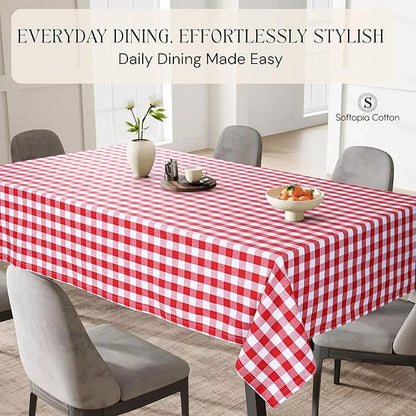 Gingham Buffalo Check 60"x102" Tablecloth 100% Cotton Washable Rustic Rectangle Table Cover Decorative for Gifts, Dining, BBQ, Buffet Parties & Camping - Red