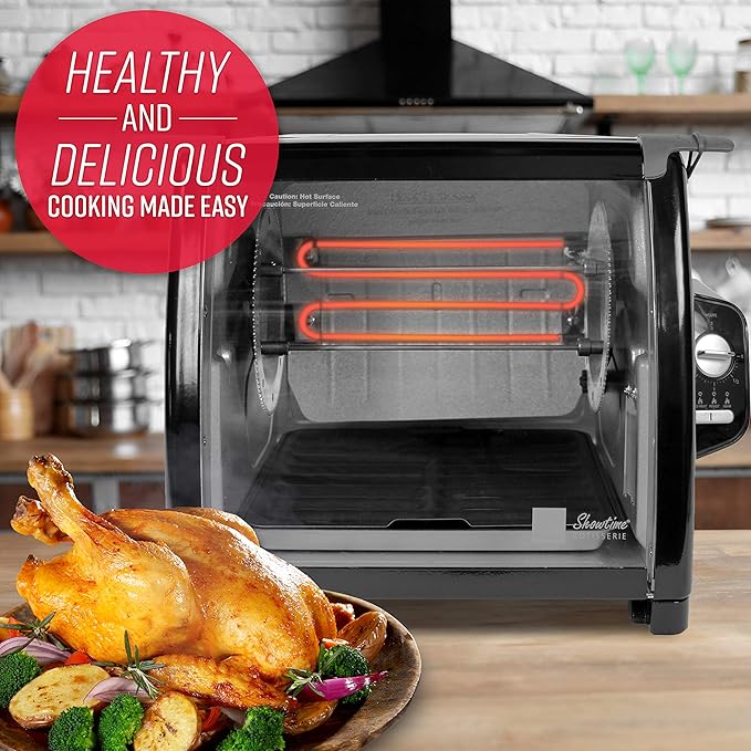 Ronco 5500 Series Countertop Rotisserie Oven, 12-lb Capacity, Black | Rotisserie chicken cooks perfectly, 3 functions - rotisserie, sear, no-heat rotation; basket included; auto shutoff