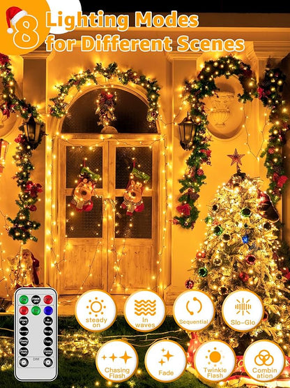 BrightChristmas 1000 LED 328 FT Christmas Lights, Waterproof Outdoor String With Remote and Timer, 8 Modes Dimmable, Fairy Lights for Holiday Decor (Warm White)