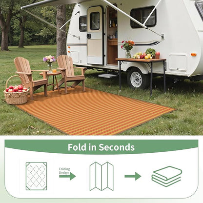 GENIMO Outdoor Rug, Waterproof Plastic Rugs for Patio, 6'x9' Orange | Outside Larger Modern Carpet Mat for Porch Decor, Deck, Balcony, Camping, RV, Backyard, Picnic, Beach, Reversible, Foldable